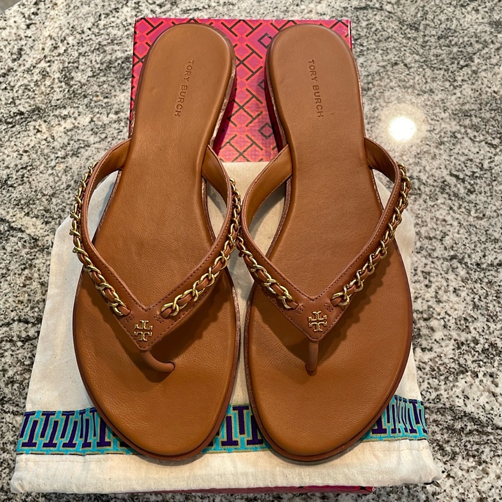 Tory Burch Leather Everly Chain Thing Sandals Sz 10 New in Box